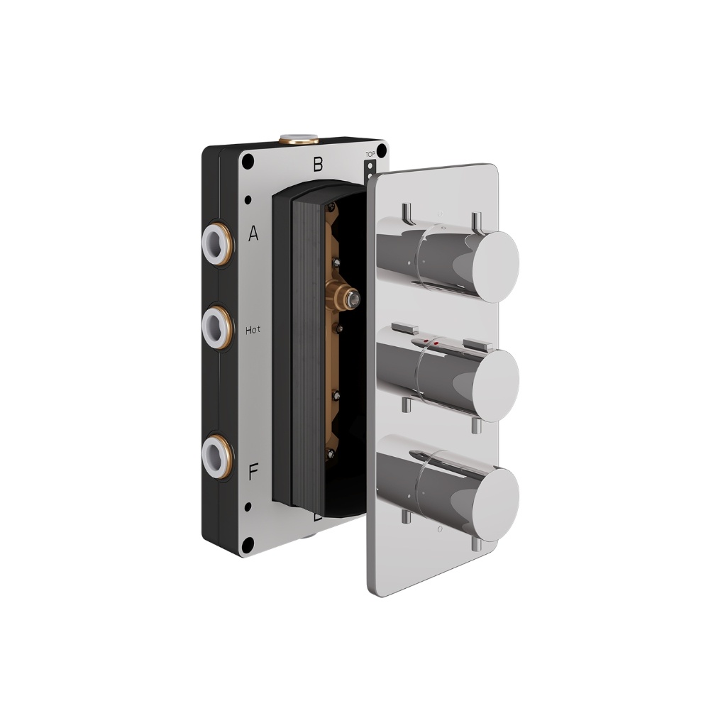 Product Cut out image of the Abacus Iso Chrome 3 Outlet 3 Handle Thermostatic Shower Valve